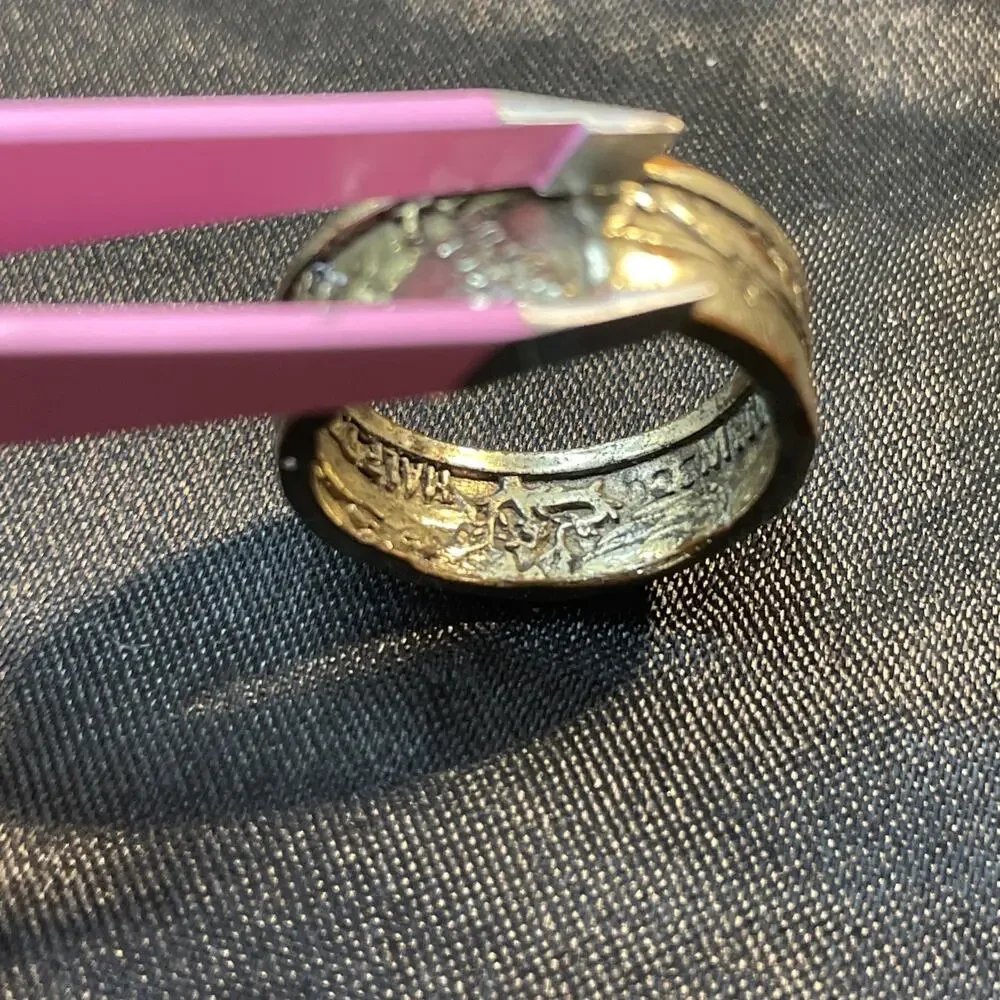Vintage 1945 Silver Embossed Statement Ring Handmade Artisan Band Sz 9